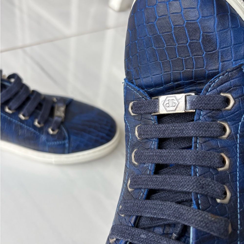 PHILIPP PLEIN Blue Crocodile Leather Print Lo-Top Sneaker Luxury Designer - Picture 10 of 11